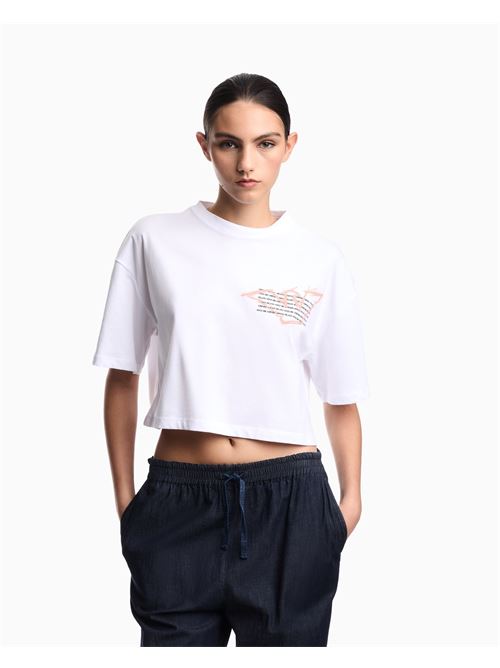 T-shirt cropped in jersey con stampa aquila ASV Emporio Armani | EW004388 AF12597.U0002